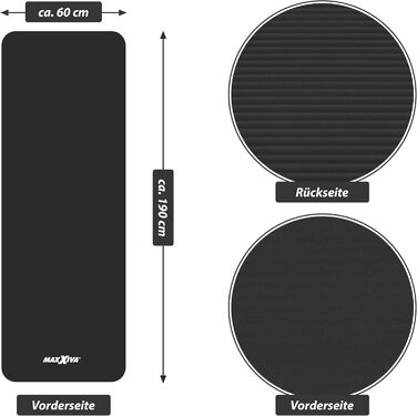 Килимок для йоги MAXXIVA - 190x60x1,5 см або 190x100x1,5 см, з ременем для перенесення, не містить фталатів, не ковзає, вибір кольору - гімнастичний килимок, килимок для фітнесу, спортивний килимок, тренувальний килимок, килимок для вправ (190x60 см, чорн