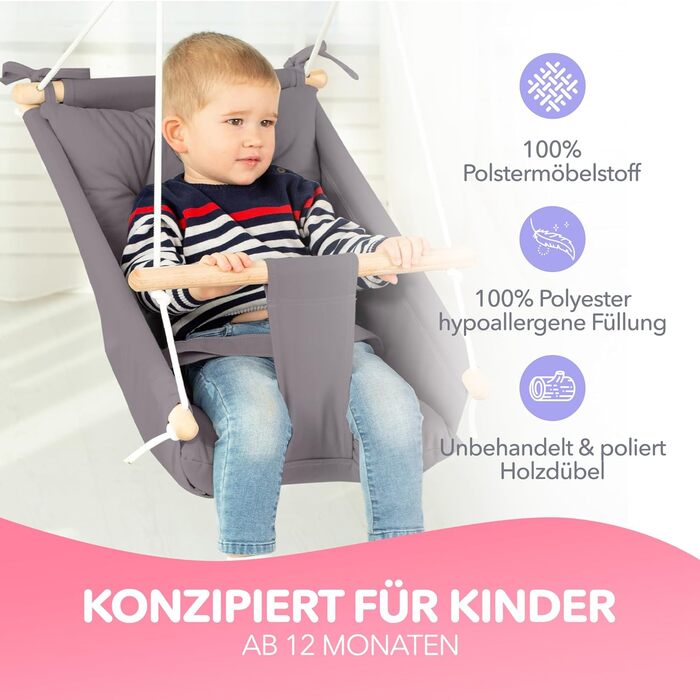 Дитяча гойдалка-гамак Canvas Baby Hammock Swing від Cateam - підвісна дерев'яна гойдалка для дитини з ременями безпеки та деталями