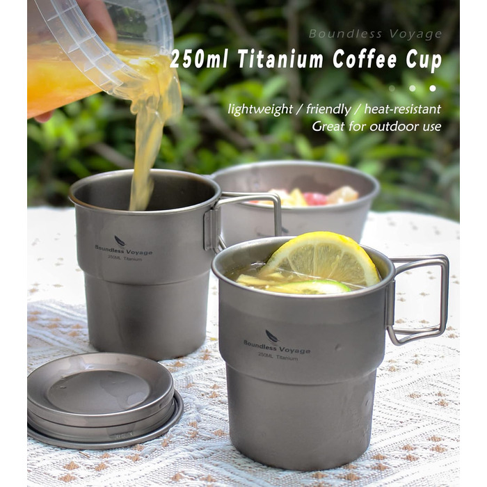 Безмежна подорож Титанова чашка для кави з кришкою 250 мл Пивний кухоль для кемпінгу на свіжому повітрі Піші прогулянки Пікнік При