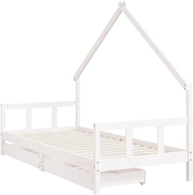 Дитяче ліжко з шухлядами білого кольору, 90x200 см, виготовлене з масиву сосни, з рейковою основою та дизайном у формі будиночка для зберігання та ігор, 205,5 x 95,5 x 163,5 см, біле