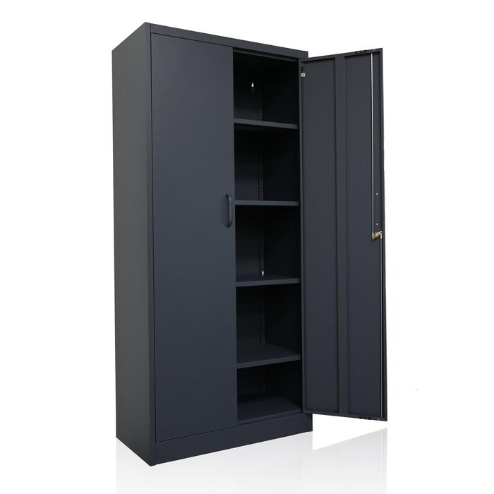 Шафа для документів Ondis24, багатофункціональна шафа, із замком, регульовані полиці, міцна, довговічна, подвійні двері з магнітними дверцятами та ручками, надійна, шафа для інструментів, офіс, майстерня, гараж (антрацит, 170) Антрацит 170