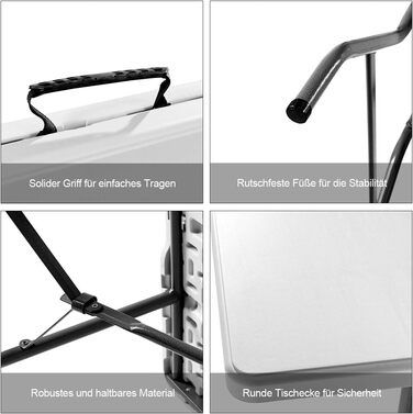 Складаний фуршетний стіл COSTWAY 153x74 см, розкладний стіл з ручкою для перенесення, стіл для вечірок, пластиковий кемпінговий стіл, садовий стіл для саду, тераси та балкону