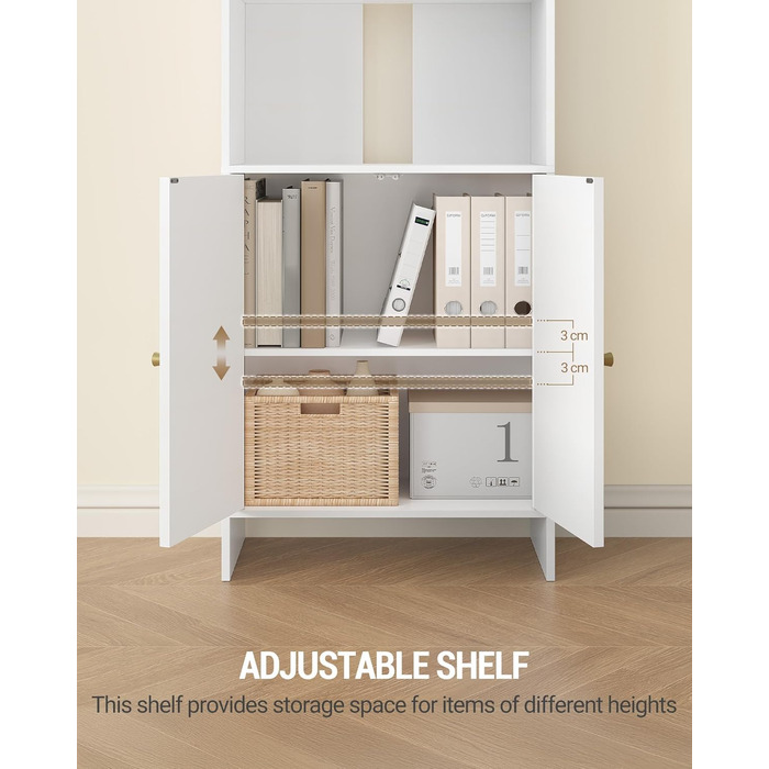 Книжкова шафа Hzuaneri з 2 дверима, 6-ярусна книжкова полиця, полиця, вітрина, полиця для зберігання для вітальні, домашнього офісу, кухні, 24 x 48 x 169 см, білий, BC62003X