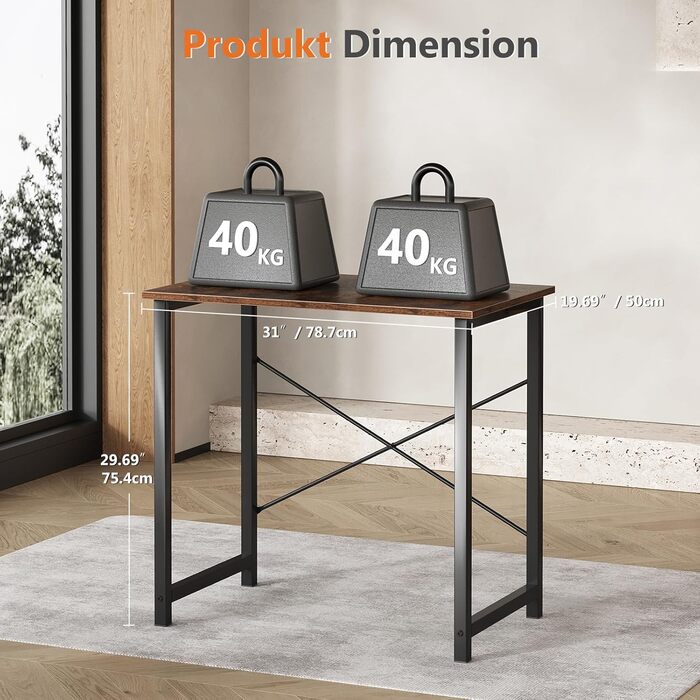 Маленький столик 80 x 50 x 75,4 см (31 дюйм), Комп&39ютерний стіл з металевим каркасом, Офісний стіл для навчання, Спальня, Вітальня, Коричневий, 31 дюйм 80 x 50 см