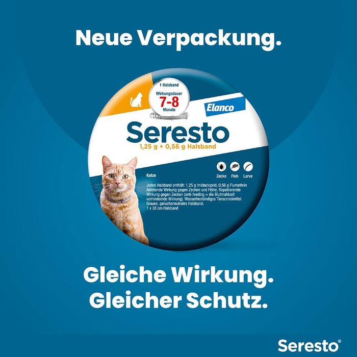 Нашийник від кліщів Elanco Seresto для котів 7-8 місяців ефективного захисту від кліщів та бліх, довжина 36 см, 1,25 г 0,56 г