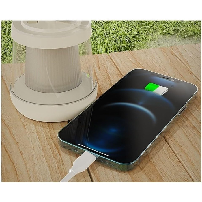 Акумуляторний кемпінговий ліхтар із 10-метровою світлодіодною гірляндою, теплий білий колір RGB, швидка зарядка через USB-C та функція зовнішнього акумулятора, портативна силіконова ручка та гачок (кольорові).