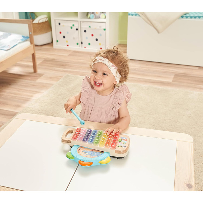 Інтерактивний дерев'яний ксилофон VTech Baby з бубном - музична іграшка, що світиться, виготовлена з 100 деревини FSC, для дітей віком від 1,5 до 4 років (Мова німецька)