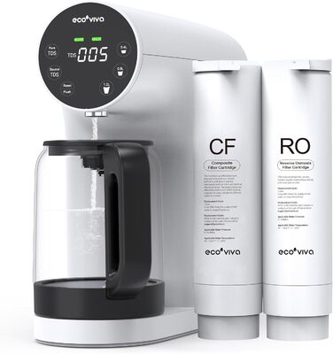 Настільна система осмосу Ecoviva, система зворотного осмосу для питної води з 4-ступеневою фільтрацією, монітор TDS у реальному часі, 31 Pure to Drain, мобільний фільтр для води зворотного осмосу без установки WP-RO-200G білий
