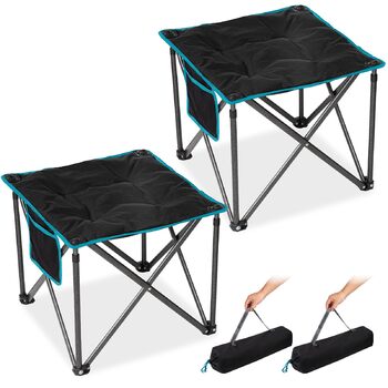 Складаний кемпінговий стілець FUNDANGO, вантажопідйомність 180 кг, складний стілець 46 см, садовий стілець з сумкою для перенесення, складний пуф для ніг, вуличний стілець для кемпінгу, походів, риболовлі, рибальський стілець, чорний - комплект з 2 шт.