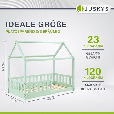 Дитяче ліжко Juskys Marli 80 x 160 см із захистом від випадіння, рейковим каркасом і дахом - дитяче ліжко для дому з масиву дерева