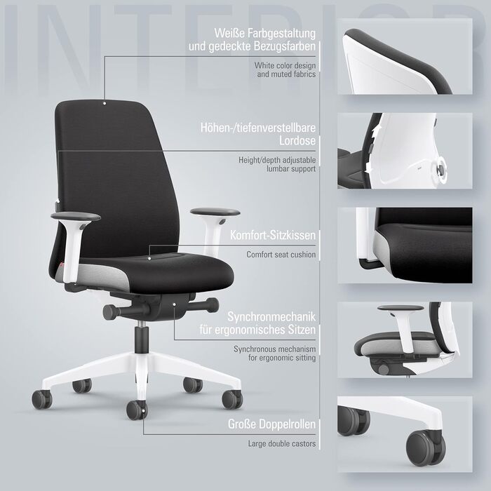 Офісне крісло Interstuhl Every Interior Edition ергономічне крісло для столу та ігор поперекова підтримка для здоровішого сидіння поєднує здорове та активне сидіння (чорний білий)