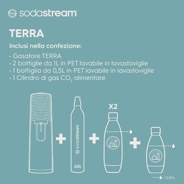 Виробник газованої води SodaStream Terra Black Value Pack x3 з 2 1 л і 1 пляшкою 1/2 л можна мити в посудомийній машині та 1 циліндром Quick Connect, акрил, чорнозем