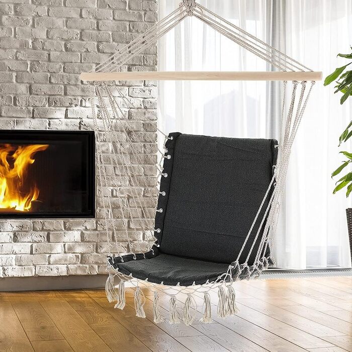 Підвісне крісло DETEX Вантажопідйомність 150 кг Подушка сидіння Макраме Вулична/Приміщень Підвісна гойдалка Підвісне крісло Підвісна гойдалка Крісло-гойдалка Сіре