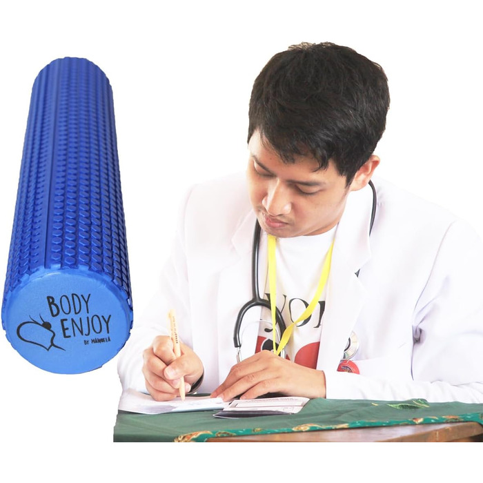 Середній фасційний валик для масажу спини та хребта - розгинач спини Ø9,5 см x 43 см (океанський синій), фасційний піноматеріал для йоги та пілатесу від болю в шиї та спині та лікування тригерних точок