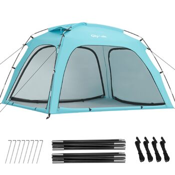 Пляжний намет Glymnis Beach Shelter з 4 дверима на блискавці та сітчастими дверима, захист від ультрафіолету UPF50, вітронепроникний, невеликий розмір у упаковці, пляжний намет для 3-4 осіб, синій