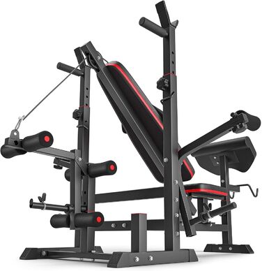 Силова лава Hop-Sport, багатофункціональна тренувальна лава з механізмом метелик, накладка на згинання ніг та згинання рук, регульована стійка для штанги, домашня фітнес-станція, вантажопідйомність 270 кг