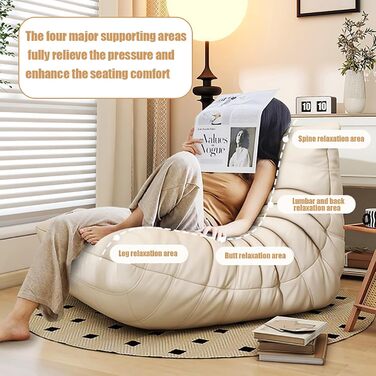 Крісло-камін Togo, кутовий диван-мішок, зручний диван-лінька, крісло-гойдалка з пінопласту з ергономічним дизайном, для вітальні, спальні, гуртожитку, салону, офісу, білого кольору