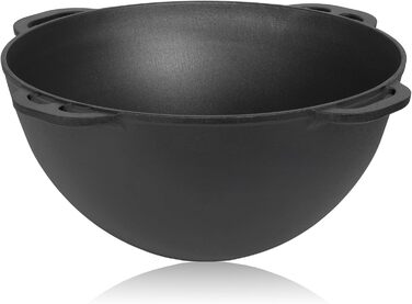 Казан чавунний BBQ-Toro з кришкою 19 л Традиційний чавунний казан Казан з круглою основою Гриль вок попередньо приправлений готови