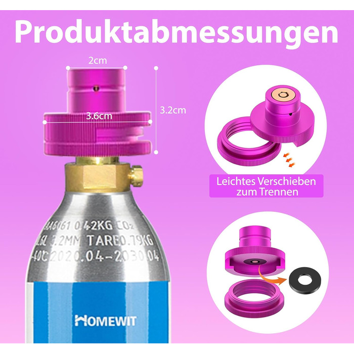 Адаптер Homewit CO2 Quick Adapter, сумісний з виробником блискучої води Duo/Terra/Art/E-Duo/Crystal 3.0/Gaia, швидкий адаптер для балонів CO2 об'ємом 60 л з трапецієподібною різьбою TR21-4, адаптер з 1 прокладкою