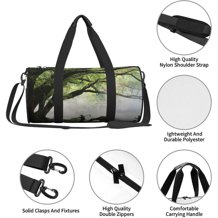 Спортивна сумка, дорожня сумка, дизайн старе дерево, тварини, пейзажний принт, сумка на нічліг, чорна, універсальний розмір, дорожня сумка