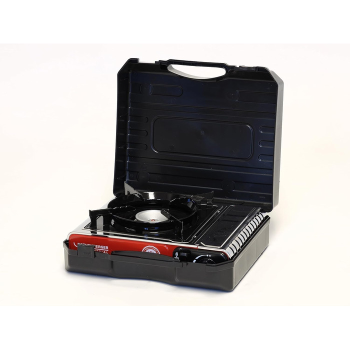 Промислова кемпінгова плита ROTHENBERGER PREMIUM, включаючи 4 газові картриджі включаючи футляр для перенесення Газова плита з 1 конфоркою, кемпінговий картридж для каструль 12-26 см Premium, включаючи 4 газові картриджі