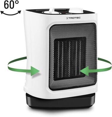 Керамічний вентилятор-обігрівач TROTEC TFC 17 E Теплова потужність 1200 Вт / 2000 Вт Електричний обігрівач з термостатом, розмір приміщення від 24 м до 60 м, функція коливання 60 1200 Вт / 2000 Вт - функція коливання
