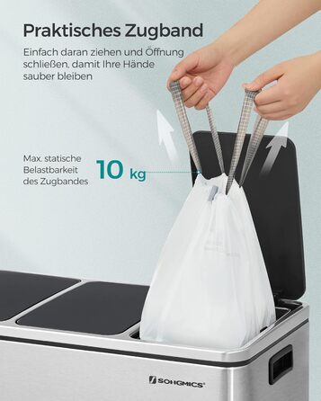 Міцні пакети для сміття SONGMICS зі шнурком, для 20-літрових баків, попередньо відсортовані, код 020A01, 3 рулони, всього 120 пакетів, білі KRB020A03 Упаковка пакетів 40 шт. (3 упаковки)