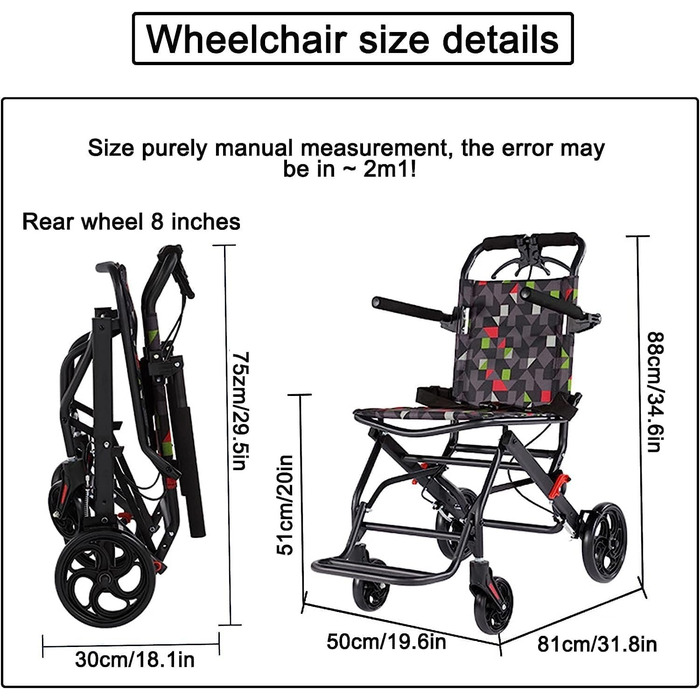 Туристичне інвалідне крісло для людей похилого віку та дітей - Надлегке складане крісло колісне з вуглецевої сталі з підлокітниками та складними педалями, портативне та зручне для подорожей.