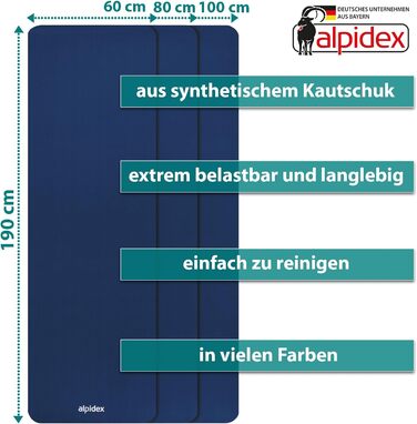 Килимок для йоги ALPIDEX Дуже товстий гімнастичний килимок 1,5 см 3 розміри Нековзний фітнес-килимок без фталатів Перенесення ременя Гімнастика Пілатес Спорт Фізіо HiiT Тренувальний килимок для йоги Килимок для сну (синій, 190 х 80 х 1,5 см)