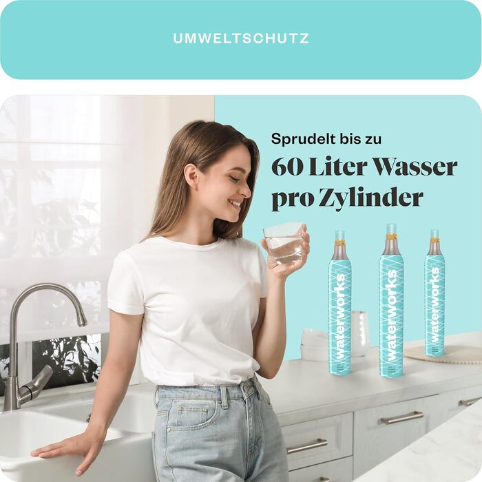 Водопровідна система 2 x циліндр CO2 I Підходить для SodaStream*, Grohe Blue, Aarke, Brita, WasserMaxx та багатьох інших виробників газованої води I Для до 60 л на заправку I * Не для швидкого підключення