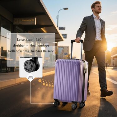 Ручна валіза Voyager 55x35x23 см, валіза з жорстким корпусом та візком, маленька, легка дорожня валіза з 4 колесами, кодовий замок, світло-фіолетовий, розмір S