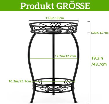 Металева підставка для рослин Bomblap, підставка для квітів 48 см, 2-рівнева підставка для квіткових горщиків, тримач для квіткових горщиків для використання в приміщенні та на вулиці, чорна кругла