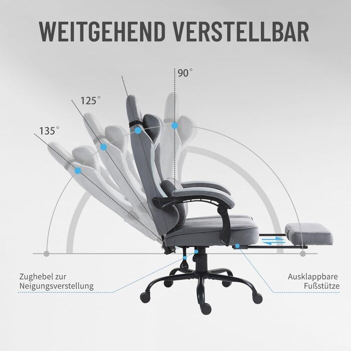 Ергономічне ігрове крісло PixelPilot Дихаюча тканина Ігрове крісло з підставкою для ніг, підголівником та поперековою опорою, ігрове ПК-крісло з широким сидінням, офісне крісло вантажопідйомністю 150 кг (Nebula I, сірий) Grey Nebula