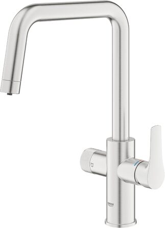 Кухонний змішувач GROHE Blue Pure з функцією фільтрації (фільтрована вода окремий важіль, фільтр під мийкою, поворот на 150, U-подібний вилив, без фільтра), нержавіюча сталь, 30583DC0 L Super-steel