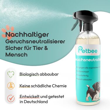 Нейтралізатор запахів Petbee 750 мл Засіб для видалення запахів Ефективний проти собачої та котячої сечі Проти всіх органічних запахів Готовий до використання Короткий час експозиції Біорозкладний
