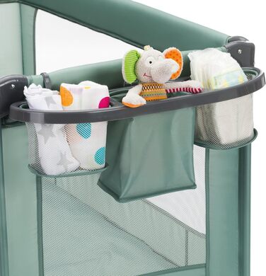 Дорожнє ліжечко Fillikid Capri від народження - 15 кг з регульованим вкладишем, 2 колесами, входом, пеленальний килимок, лоток для підгузків, мобільний телефон та сумка для перенесення - зелений