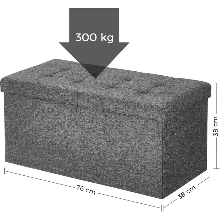 Лавка для зберігання SONGMICS, Складана скриня для зберігання, Коробка для зберігання, 38 x 76 x 38 см, Кришка на петлях, Вантажопідйомність до 300 кг, для коридору, вітальні, спальні, Шиферно-сірий LSF46GYZ 76B см Шиферно-сірий