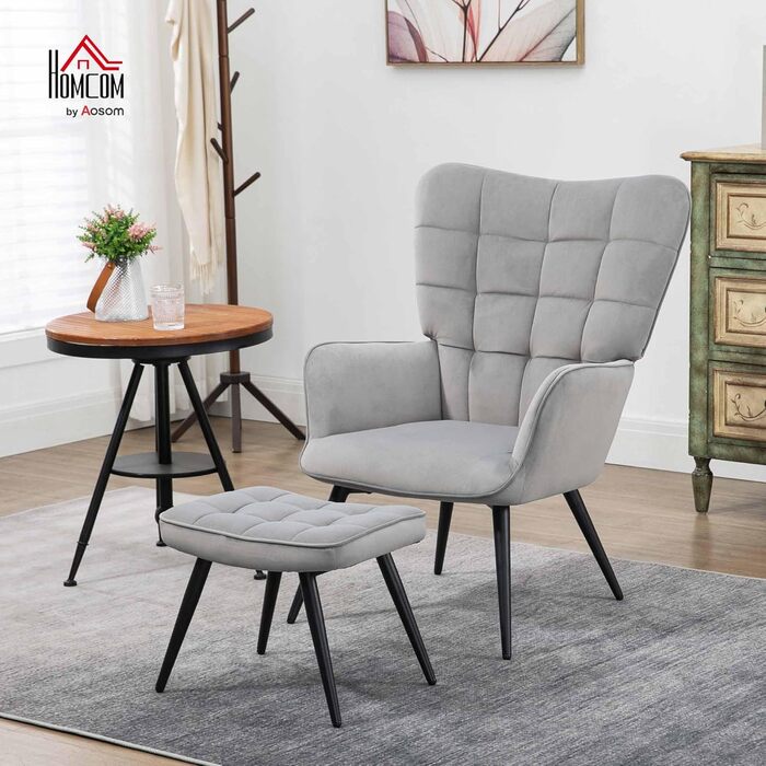 Крісло HOMCOM з підніжкою та підставкою, крісло для відпочинку з оксамитовим виглядом, сучасне крісло-реклайнер, крісло для телевізора, м&39яке крісло для вітальні, спальні, світло-сірий