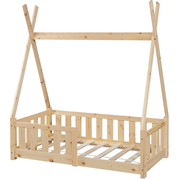 Дитяче ліжко Helsingborg 70 x 140 см із захистом від падіння, рейкова основа, намет-вігвам, дитяче ліжко, каркас ліжка, соснове дерево, дерев&39яне ліжко для дітей, кольори дерева