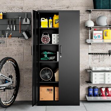 Шафа для документів, що замикається, з 2 дверима, металева шафа, сталева шафа, багатоцільова шафа, металева офісна шафа, регульовані полиці, шафа для зберігання речей для офісу, дому, гаража, 170x78x39 см, чорна