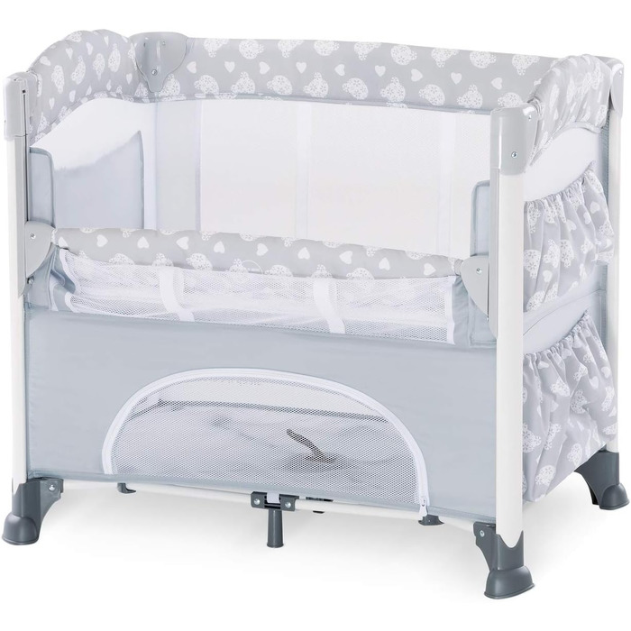 Ліжечко-колиска Hauck Baby Sleep N Care Plus Travel Bed Crib, від народження до 9 кг, з відкидною бічною панеллю, відділенням для зберігання та 2 кишенями, компактно складається, включаючи сумку для перенесення складну основу (Teddy Grey) Sleep N Care Plu