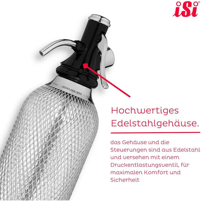 Л, виробник газованої води для газованої води, виробник газованої води з PEN-пляшкою з сітки з нержавіючої сталі, вуглекислий газ для води, виробник газованої води, аксесуари для бару у вінтажному стилі 106001 нержавіючої сталі iSi Sodamaker Classic, 1060