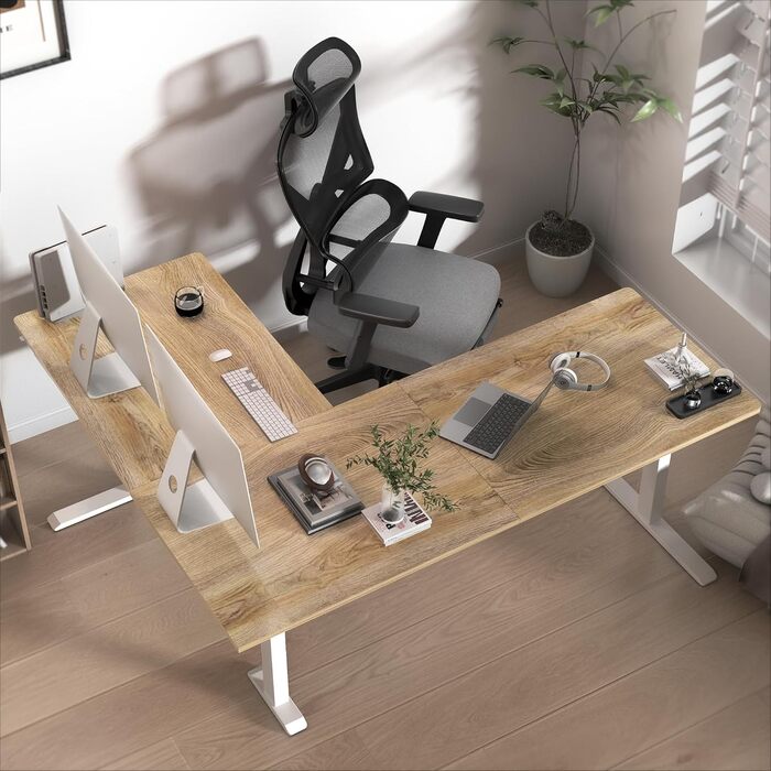 Подібний електричний стіл, регульована висота - 160x140 см, L-подібний стіл для роботи стоячи з 3 функціями пам&39яті, технологія запобігання зіткненням, змінний лівий та правий, ергономічний комп&39ютерний стіл, 160 x 140 см, клен