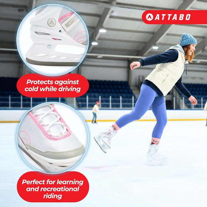 Жіночі ковзани ATTABO Tora для активного катання застібка на пряжці та липучці, міцна підтримка щиколотки, леза з нержавіючої сталі, комфорт та безпека для початківців та досвідчених ковзанярів, елегантний класичний дизайн, білі, розмір 40