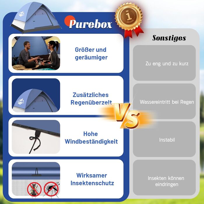 Намет для кемпінгу на 2/3/4 особи - Автоматичний швидкий намет 60-х років, водонепроникний та вітрозахисний, купольний намет з дощовиком, легкий намет для кемпінгу, піших прогулянок та трекінгу, зелений