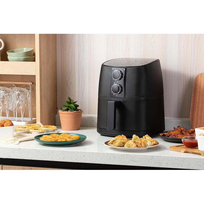 Аерофритюрниця 4 л - Фритюрниця з таймером і функцією збереження тепла - Вибір температури - Більш енергозберігаючий і швидший, ніж духові шафи - 1400 Вт (чорний)