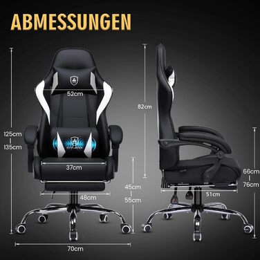 Ігрове крісло GTPLAYER - Ергономічне ігрове крісло з поперековою опорою, регульованою висотою, м&39яке, вантажопідйомність 150 кг, чорне