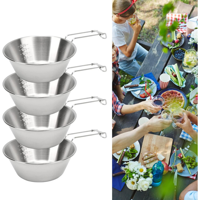 Кемпінгове начиння VGEBY, миски з нержавіючої сталі 304, портативні, складні кемпінгові миски для походів та подорожей, набір з 4 предметів об&39ємом 300 мл