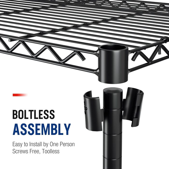 Полиця для зберігання WORKPRO з 5 полицями, регульованими по висоті, та регульованими ніжками, металева полиця, полиця для підвалу, полиця для майстерні, вантажопідйомність до 340 кг, 75x35x150 см, з 4 гачками, чорний колір