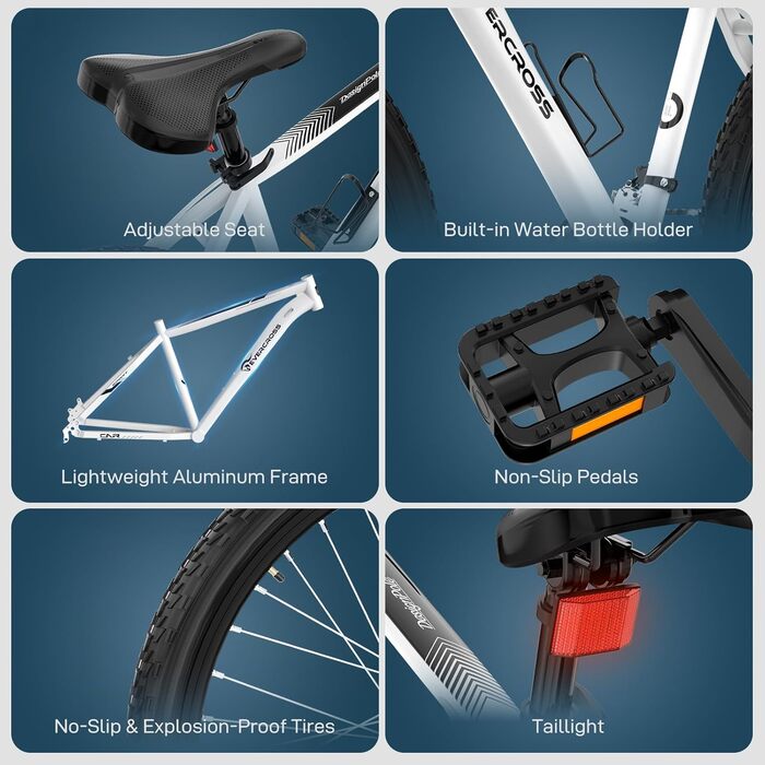 Гірський велосипед EVERCROSS EM3 для дорослих (чоловіків та жінок), 26-дюймовий велосипед, 21-швидкісна система передач, алюмінієва рама з амортизаційною вилкою, всюдихідний велосипед з дисковими гальмами, вантажопідйомність 150 кг